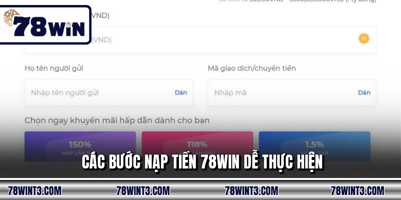 Các bước nạp tiền 78WIN dễ thực hiện